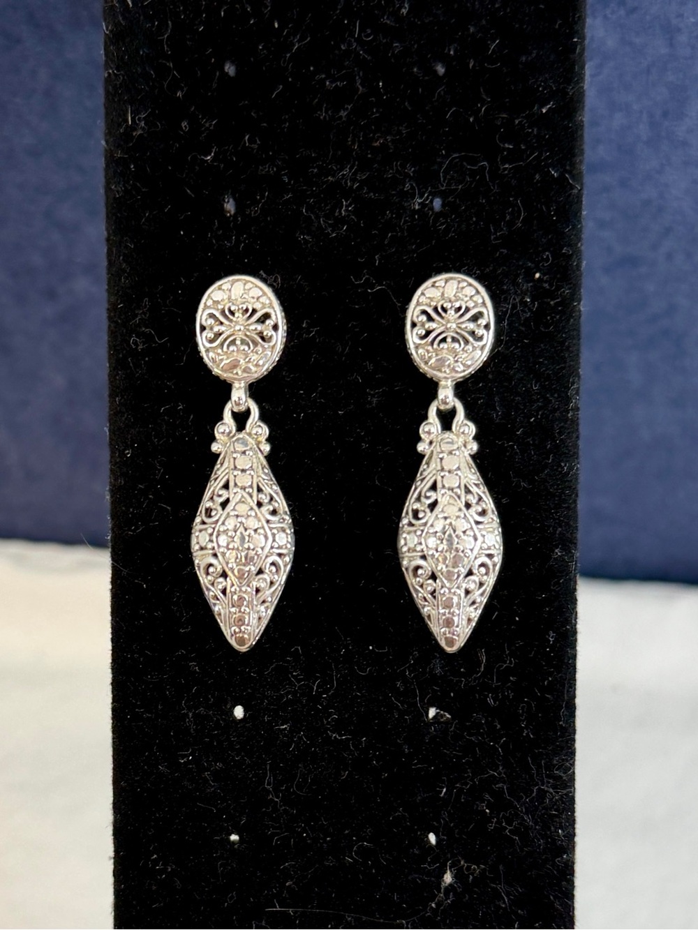 SARDA Bali Sterling Silver 3-D Dome Teardrop Filigree Stud Dangle And Earrings